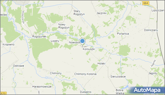 mapa Koniuszki, Koniuszki gmina Nowy Dwór na mapie Targeo